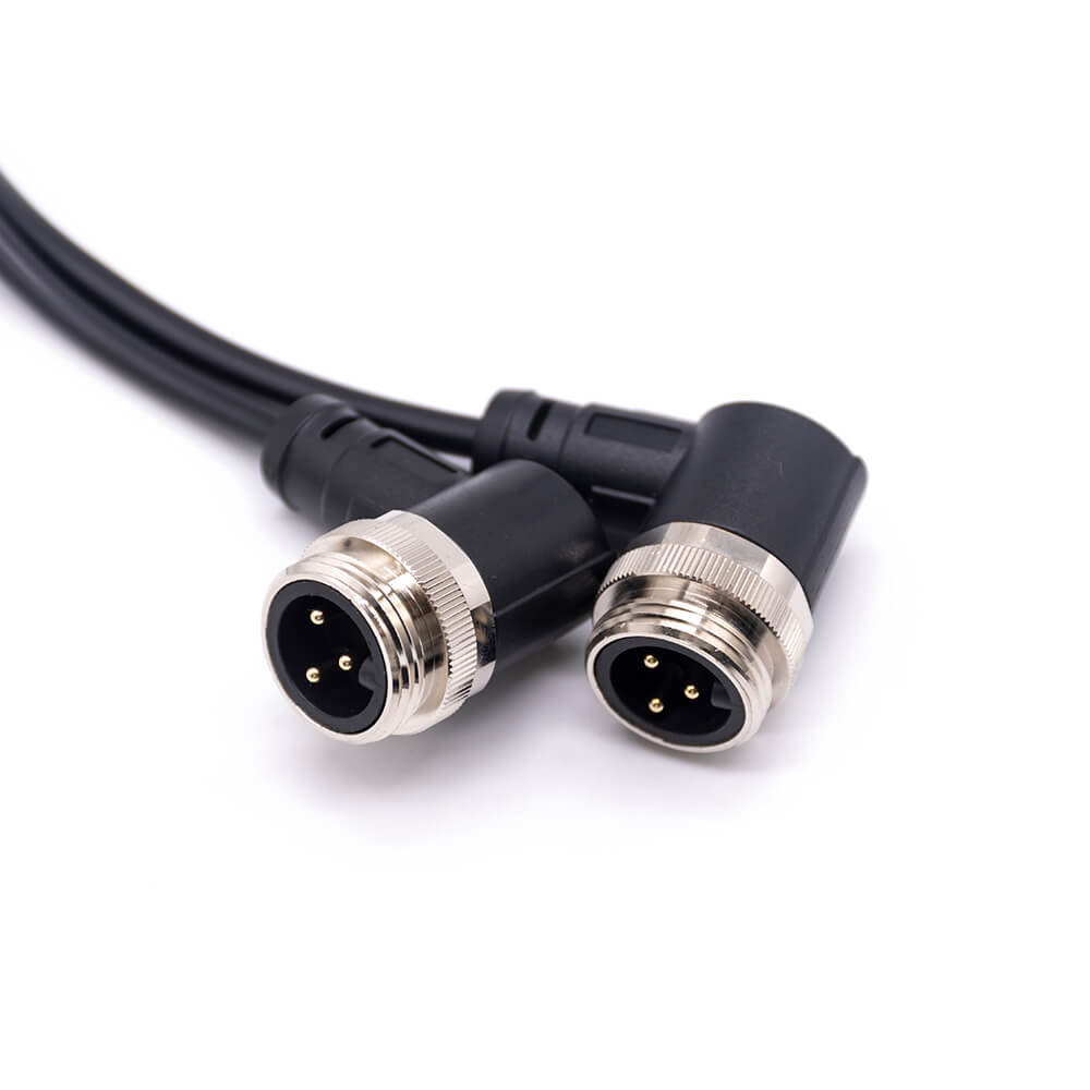 Elecbee M7/8 Right Angle Plug to 7/8 Right Angle Plug Cable Assemblies 3 Pin 1m 18AWG Cable UnShielded
