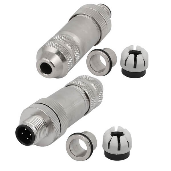 Elecbee 2 pcs M12 Field Wireable Connector A Code Straight 4pin Male Shield connector