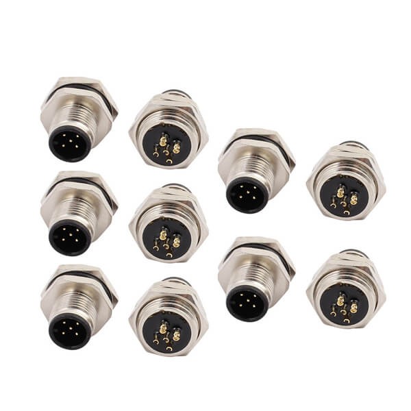 Elecbee 10 pcs M12 Panel Receptacles A Code Straight 4 pin  Male Non-shield connector