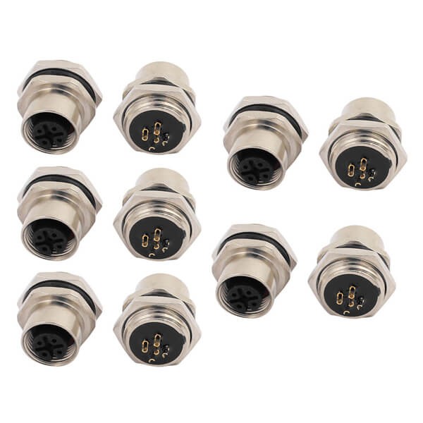 Elecbee 10 pcs M12 Panel Receptacles A Code Straight 4 pin  Female Non-shield connector