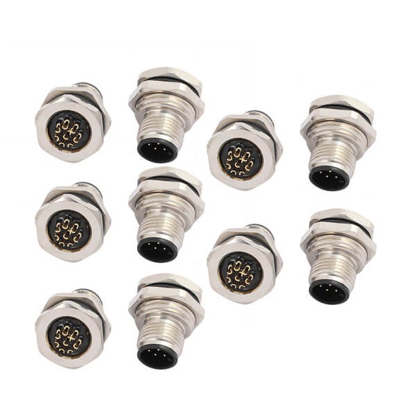 Elecbee 10 pcs M12 Panel Receptacles A Code Straight 8pin Male Non-shield connector