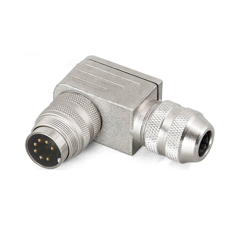 Elecbee M16 cable connector male 7Apin field assembly type Metal plug solder connection right angled IP68