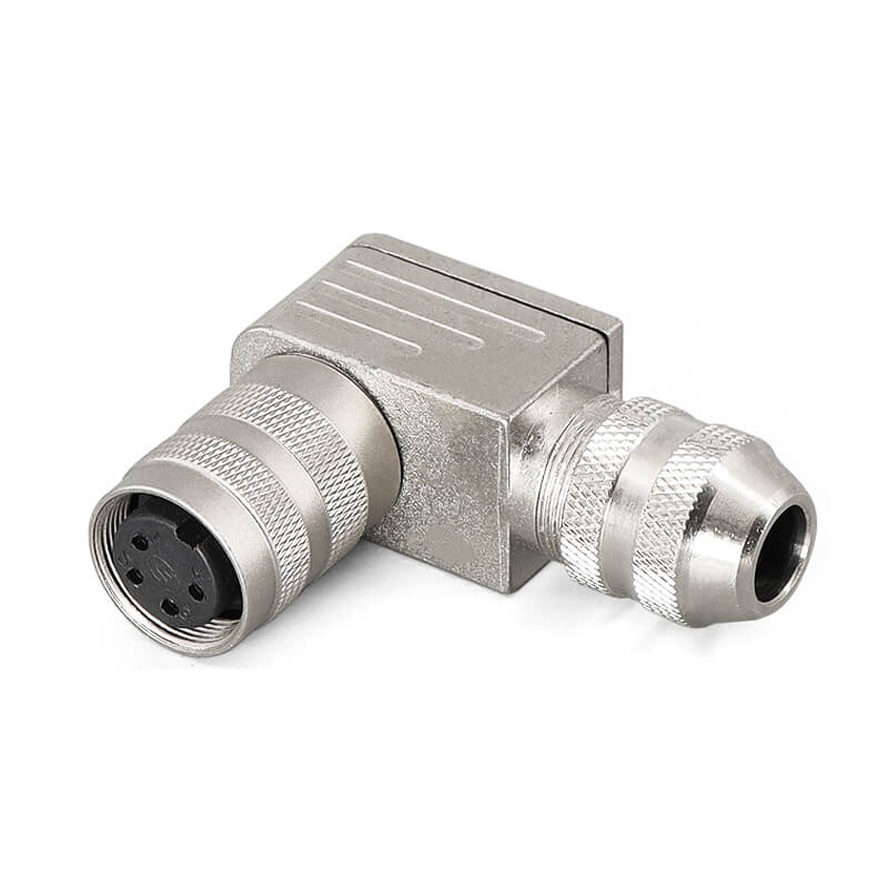 Elecbee M16 Field wireable connectors 4pin Female Angle 90deg Metal Shield Solder Type for 6.0-8.5mm Cable