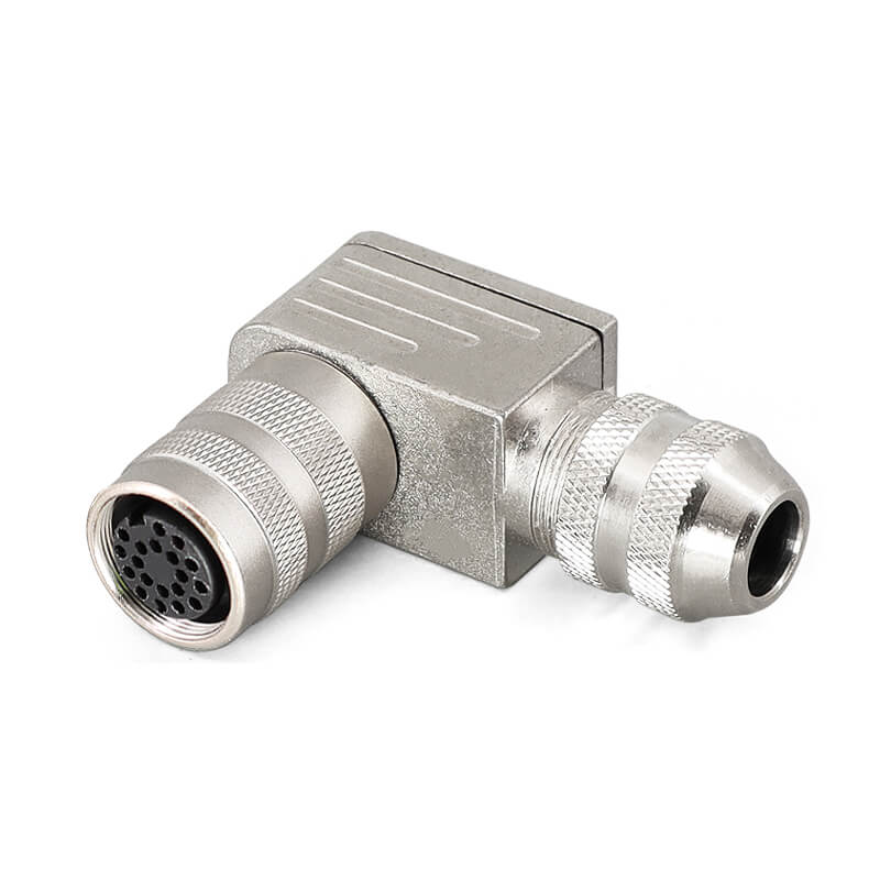 Elecbee M16 IP68 Female Angled Connector 19Pin 5A 125V Shield Solder Type for 6.0-8.5mm Cable