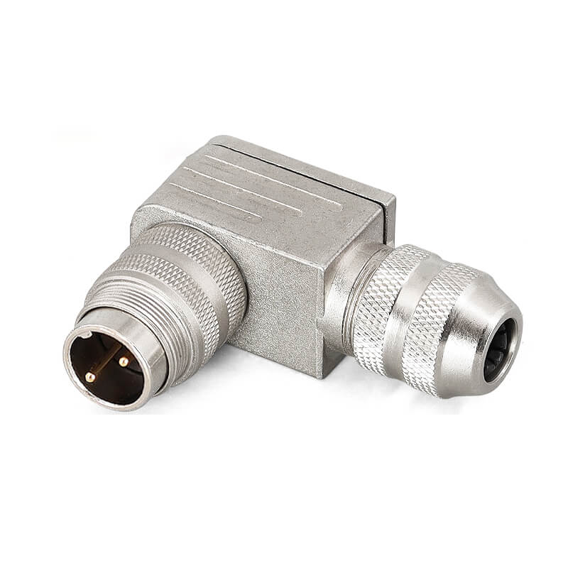 Elecbee M16 IP68 Male Angled Connector 2Pin 7A 250V Shield Solder Type for 6.0-8.5mm Cable