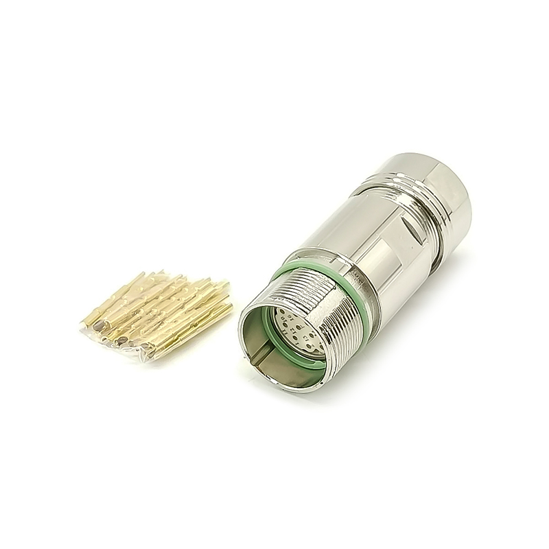 Elecbee male M23 17pin Male Solder Type Straight Connector Shield