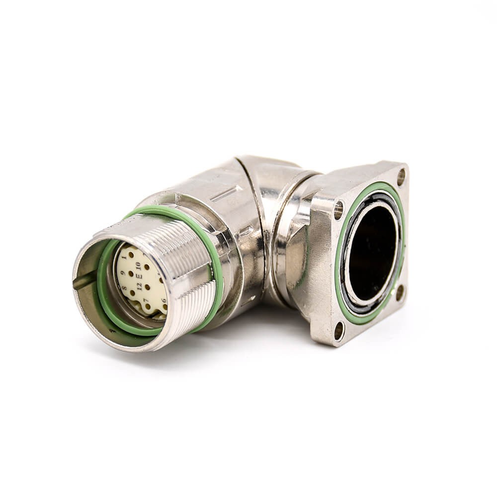 Elecbee 12 pin connectors M623 Right Angle Female 4 Hole Flange Waterproof Connector Shield