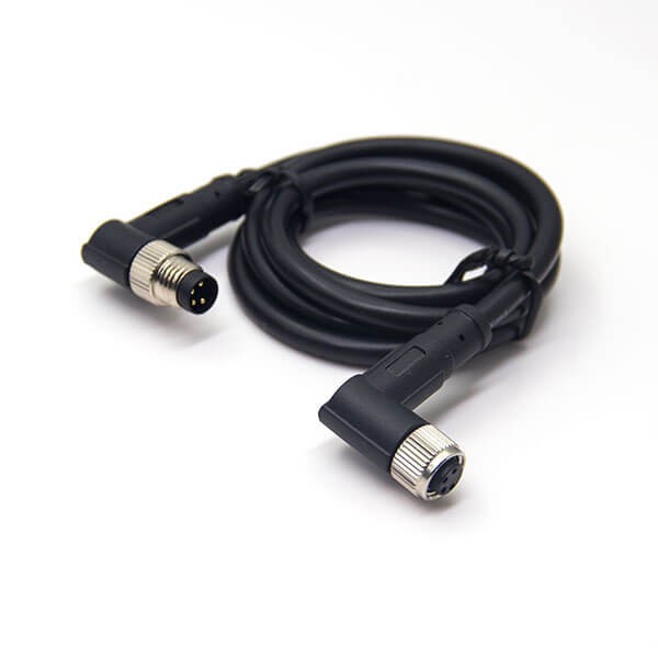 Elecbee M8 4 Pin Industrial Waterproof Plug Male to Female 90 Degree Cable Cordset 24AWG 2M