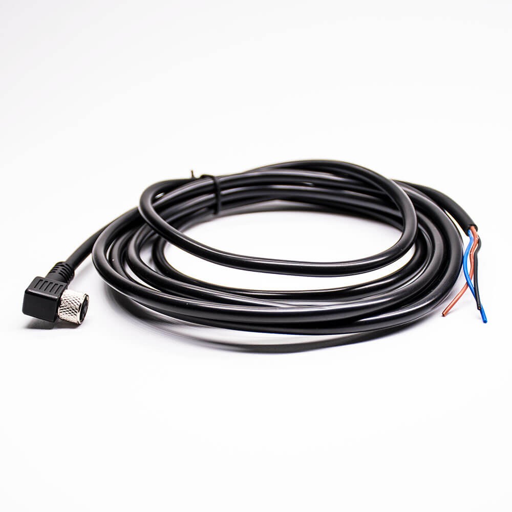 Elecbee M8 Cable Connector 3 Pin Angled Single Ended Cable Straight Solder Type for Cable 24AWG 3M