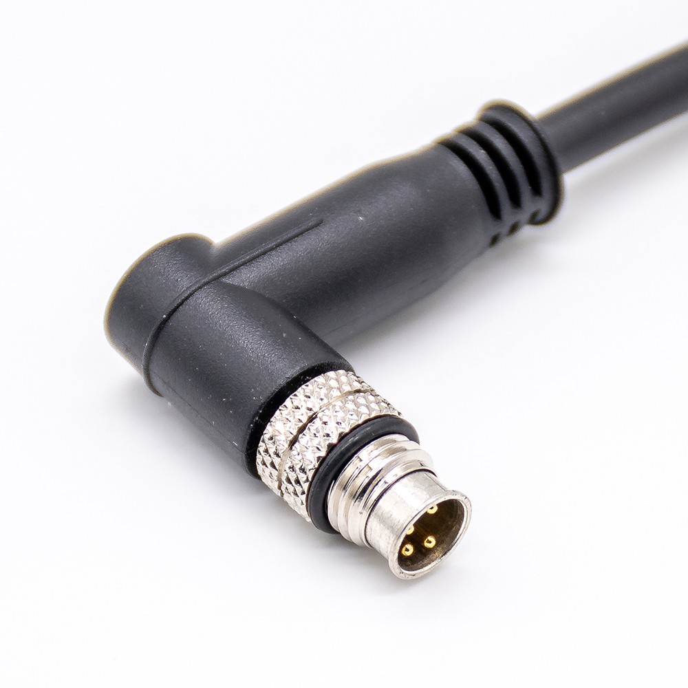 Elecbee M8 Male 4pin Right angle Metallic Shield Overmolded Cable Single Ended Cable 1M