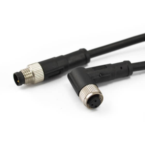 Elecbee M8 Straight To Right Angle Plug Waterproof 3Pin Male Plug To Angled Female Plug With 1M 24AWG Molding Cable