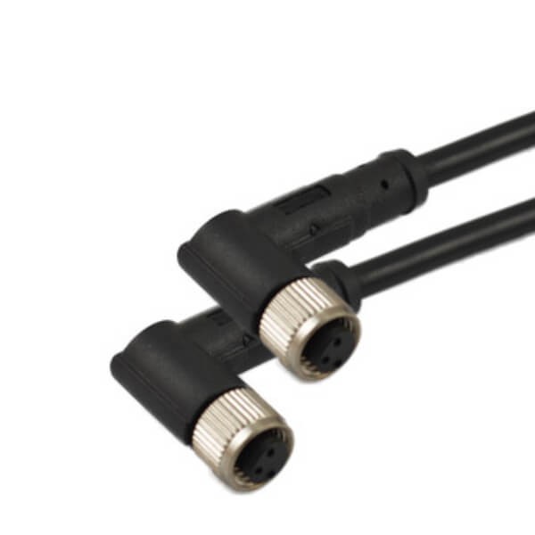 Elecbee Right Angle M8 3Pin Female Plug To 3 Pin Female Plug Molding Type With 1M 24AWG Cable