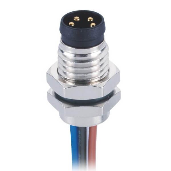 Elecbee M8 Aviation Connector 4Pin Circular Waterproof Straight Front Mount Male Socket With 1M 24AWG Wire