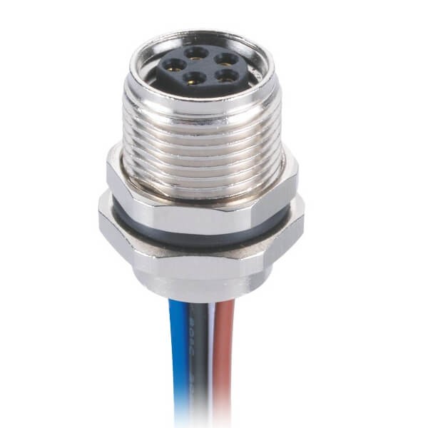 Elecbee M8 5Pin Waterproof Connector Straight B Coding Front Mount Female Solder Type With 1M 24AWG Wire
