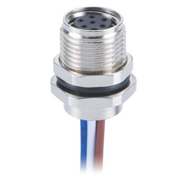 Elecbee M8 6Pin Solder Cable Connector Circular Straight Waterproof A Coding Front Mount Socket With 50CM 26AWG Cable