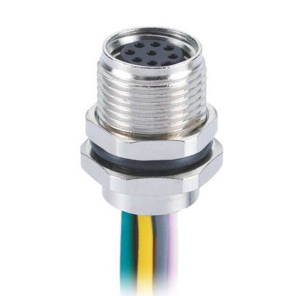 Elecbee M8 8Pin Connector Panel Mount Solder Type Straight Waterproof A Coding Female Receptacles With 1M 26AWG Wire