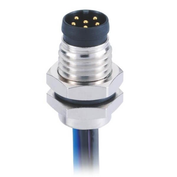Elecbee M8 Metal Connector 6Pin A Coding Straight Waterproof Front Mount Male Solder Type With 1M 26AWG Wire