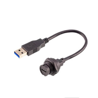 Elecbee Waterproof Type C Female Back mount Receptacle to USB 3.0 Male Overmolded Cable 50cm