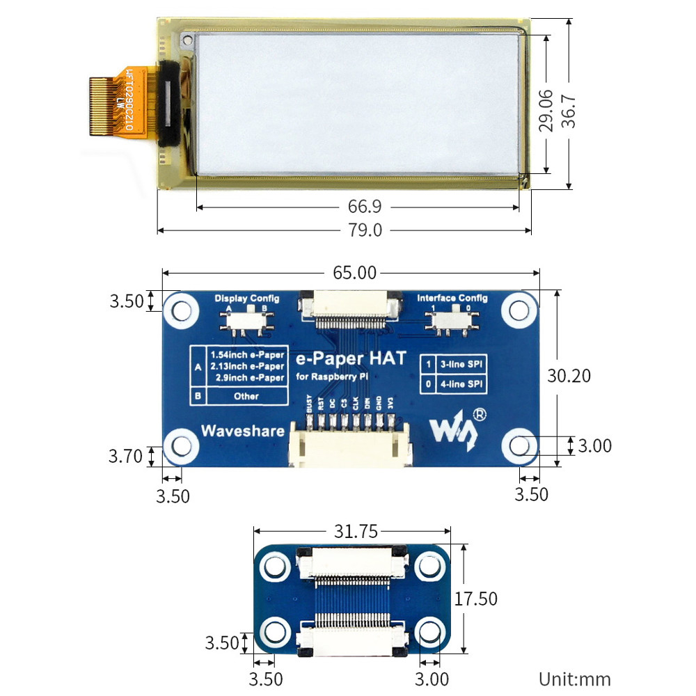 Wavesharereg-29-Inch-ink-Screen-29inch-Flexible-E-Ink-Display-HAT-296times128-Resolution-Black-and-W-1753852