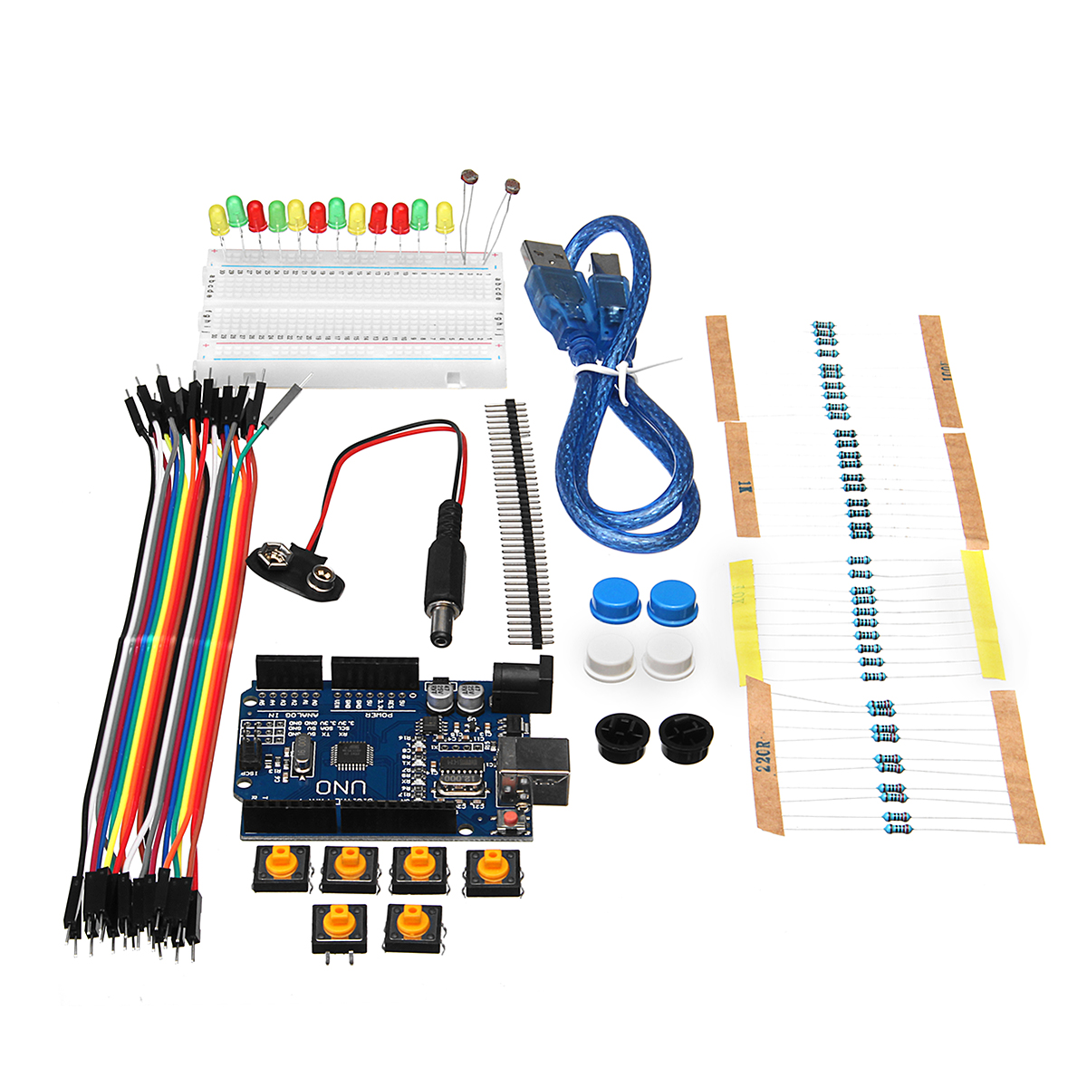 Basic-Starter-Kit-UNO-R3-Mini-Breadboard-LED-Jumper-Wire-Button-With-Box-For-Geekcreit-for-Arduino---1161006