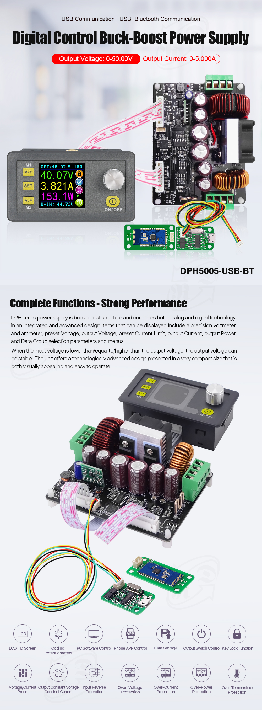 DP50V5A Konstantspannung – Programmierbares Step-Down Netzteil-Modul, Digital Einstellbar