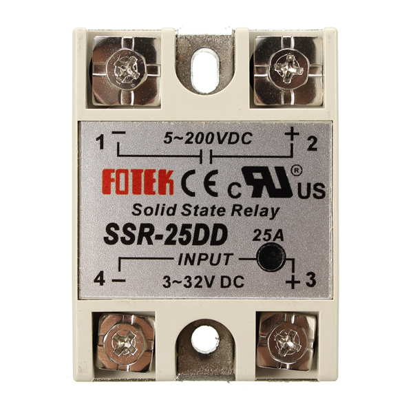 Heschen Eenfase DC/DC Solid State Relais, SSR-25DD, Input 4-32VDC, Output 24 -220VDC, 25A 50-60Hz Heschen Eenfase DC/DC Solid State Relais, SSR-25DD, Input 4-32VDC, Output 24 -220VDC, 25A 50-60Hz