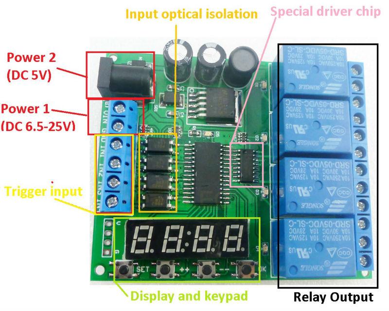 DC 12V 24V 4 Channel Multifunction Cycle Delay Timer Relay Module LED ...
