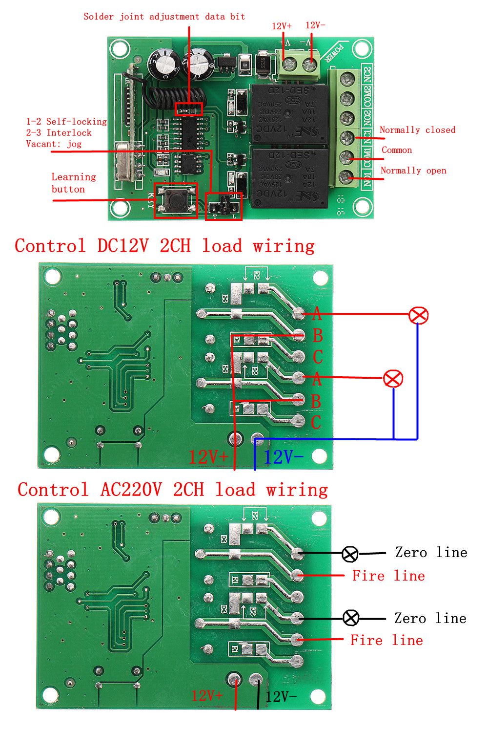 433MHz-12V-2CH-2-Channel-Wireless-Remote-Control-Switch--2-Button-Transmitter-Learning-Code-Jog-Self-1351007