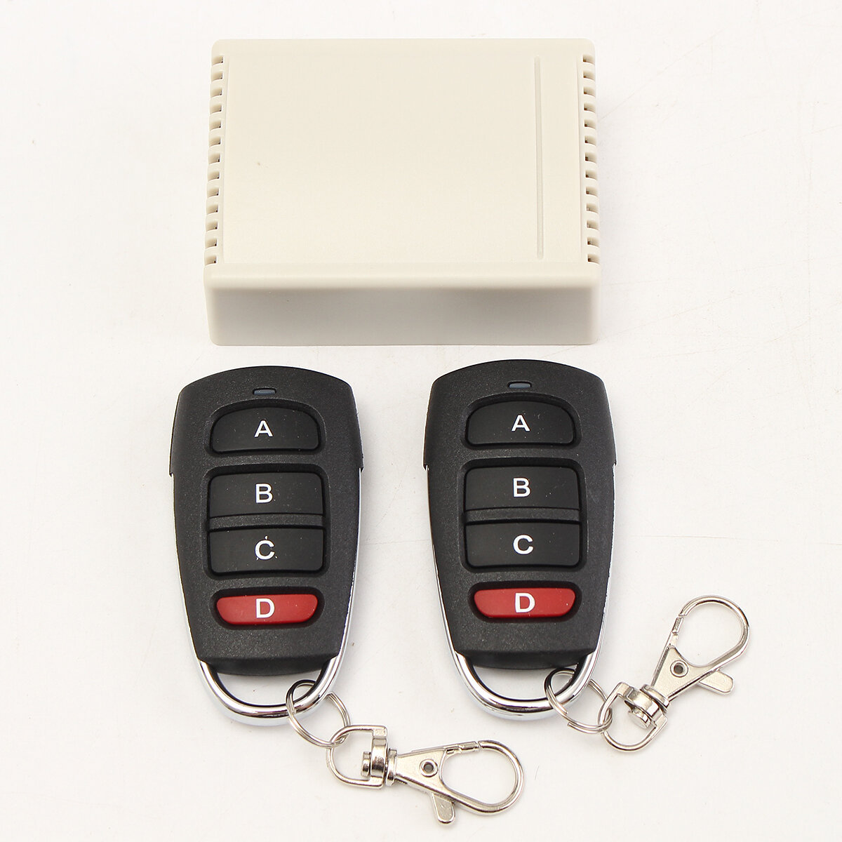 Elecbee Universal 12V 4CH Wireless Relay Remote Module Switch RF 433Mhz with Remote Control Key Fob 2 Transmitters 1 Receiver for Light Garage Door Electric Gate,Momentary Toggle Latched