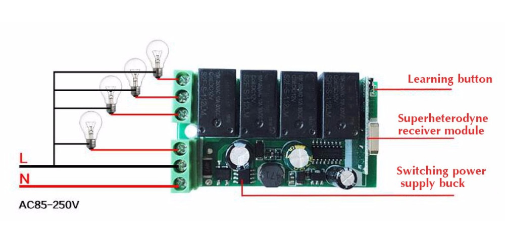 433MHz-220V-2200W-4-Channel-Wireless-Remote-Control-Switch-Relay-Module-Receiver-1356226