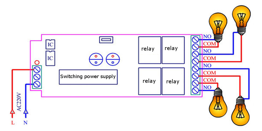 433MHz-220V-Four-Channel-Lamps-Remote-Control-Switch-4CH-Wireless-Remote-Control-Switch-Learning-Cod-1423606