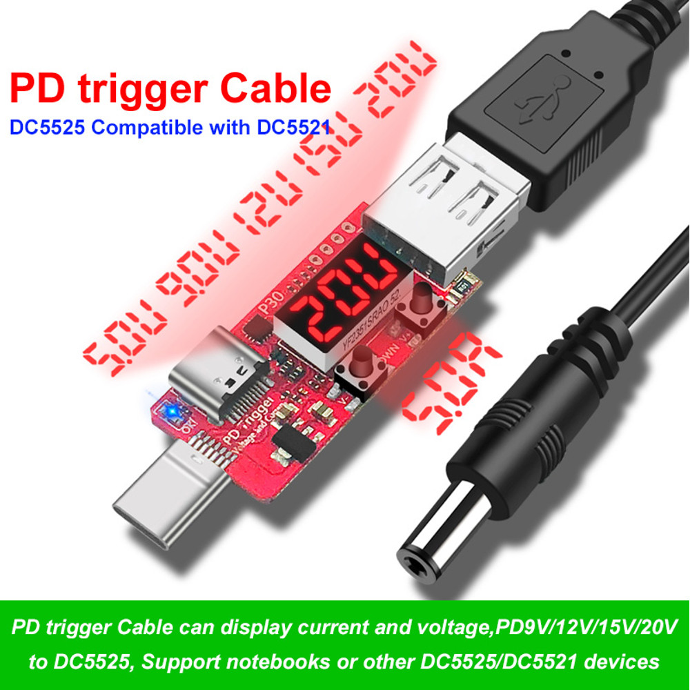 Type-C-PD230-to-DC-552521mm-DC5525-Digital-Voltmeter-Ammeter-Tester-Instrument-Automatic-Fast-Charge-1476084