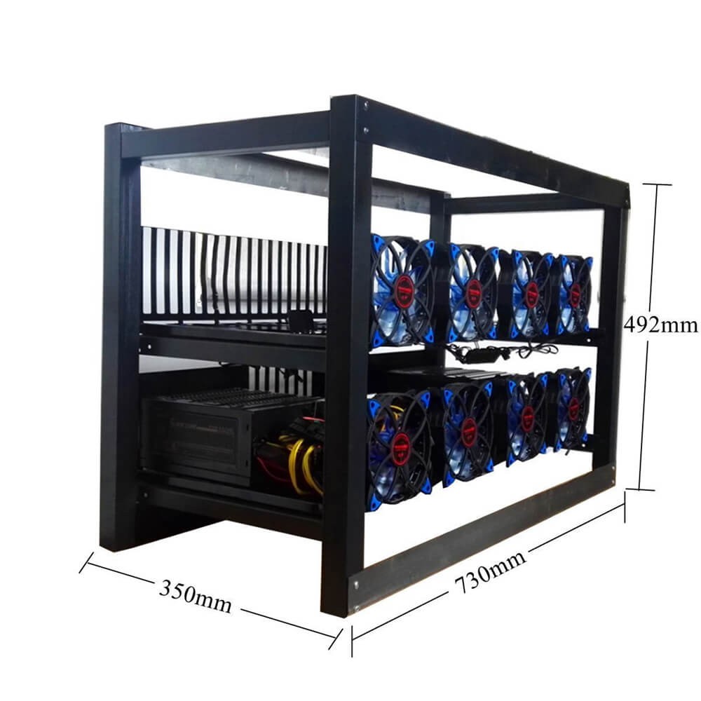 Elecbee Aluminum Crypto Open Air Mining Miner Frame Rig Case For 8 GPU Ethereum 12 Fan
