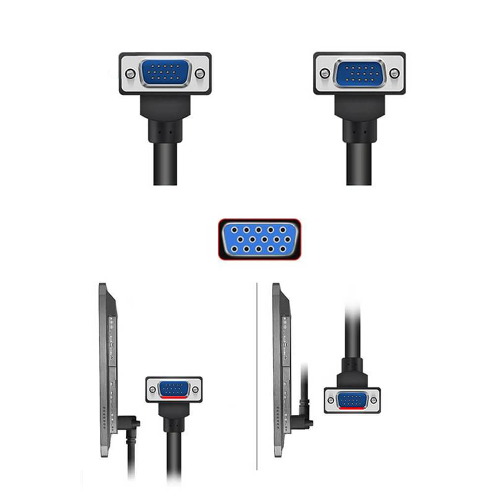 VGA Right Angle Adapter - 15-Pin Male To Female Connector For Projector Cable Management