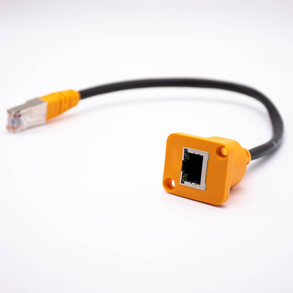 Elecbee Cat5 RJ45 Network Cable Extender Connector Panel Mount Female to Male Extension Cable 30CM Orange Color