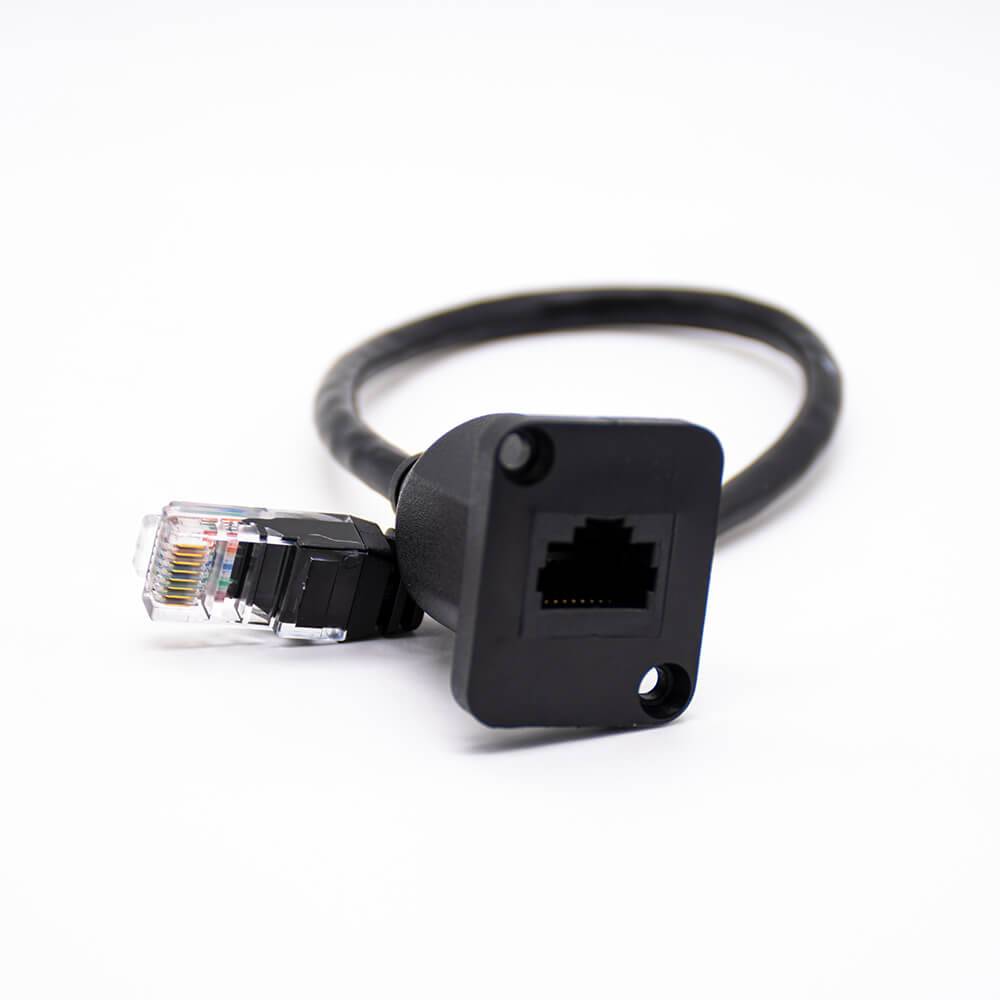 Elecbee RJ45 Panel Mount Extension Cable Ethernet 30CM Black Female to Male Connector