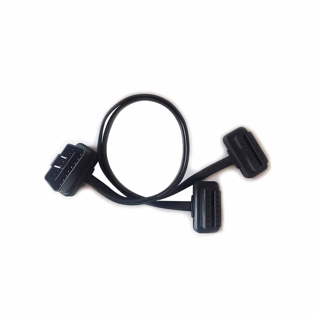 Elecbee 0.3 Meter OBD 16 Pin Male to 2 x Female Cable Right Angle Connector OBD Extension Line
