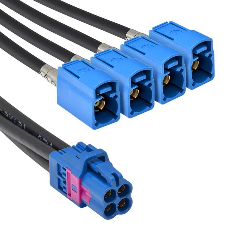Elecbee Mini Fakra A Type Jack 4 in 1 to Fakra C Code Jack 4 Ports Vehicle Car Coaxial Cable Assembly Customize