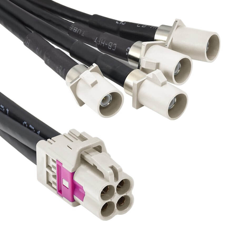 Elecbee Mini Fakra A Type Jack 4 in 1 to Fakra Plug 4 Ports B Code Cable Assembly Customize