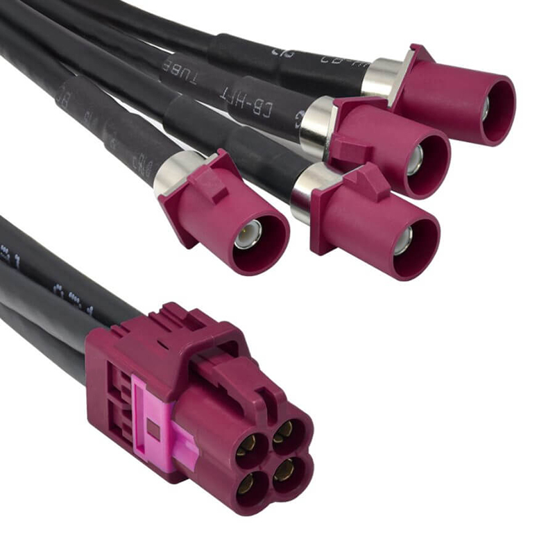 Elecbee Mini Fakra A Type Jack 4 in 1 to Fakra Plug 4 Ports D Code Cable Assembly Customize