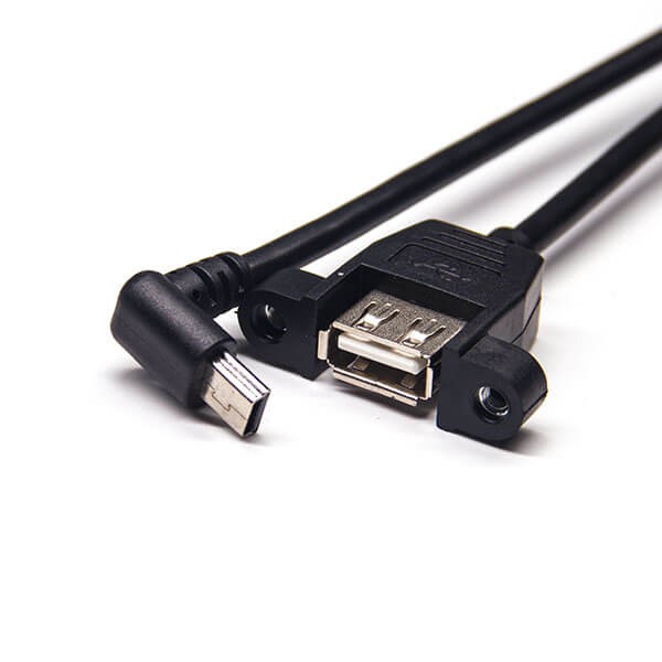 Elecbee 20pcs Mini USB Cable 1M Long Down Angle Male to Type A Female Straight with Screw Holes