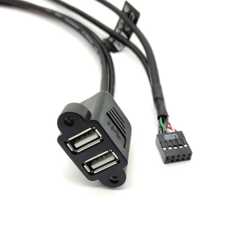 Elecbee Panel Mount Dual USB Type A 2.0 Socket to 10-pin header 2 in 1 Cable Extension 61cm