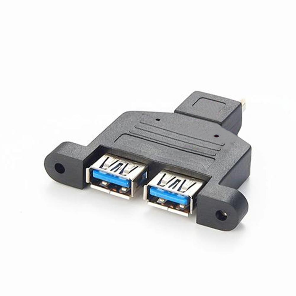 Elecbee Type E to Dual USB 3.0 A Female Panel Mount Splitter Adapter