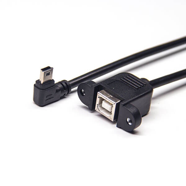 Elecbee 20pcs Mini B USB Left Angle Male to USB B Female with Screw Holes OTG Cable