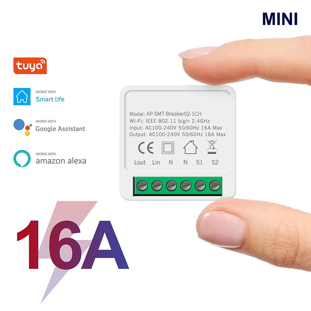 Elecbee Smart WiFi Switch 16A 2-Way Control Mini Size Alexa Google Home Compatible No Hub Required