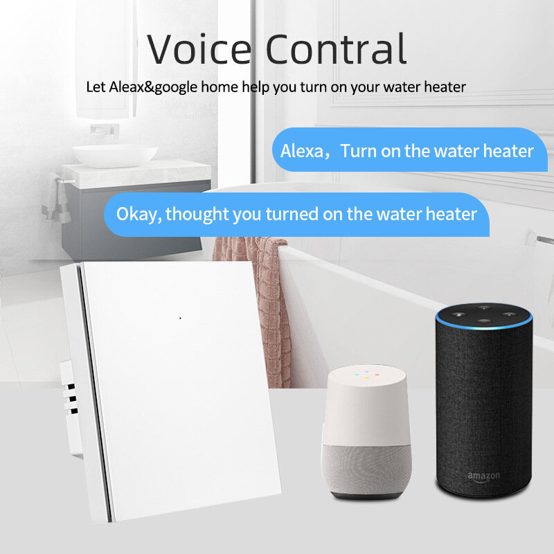 Elecbee 20A/40A 1-Gang WiFi Smart Water Heater Switch APP Remote Control Timing Function Work with Alexa Google Home - White 40A