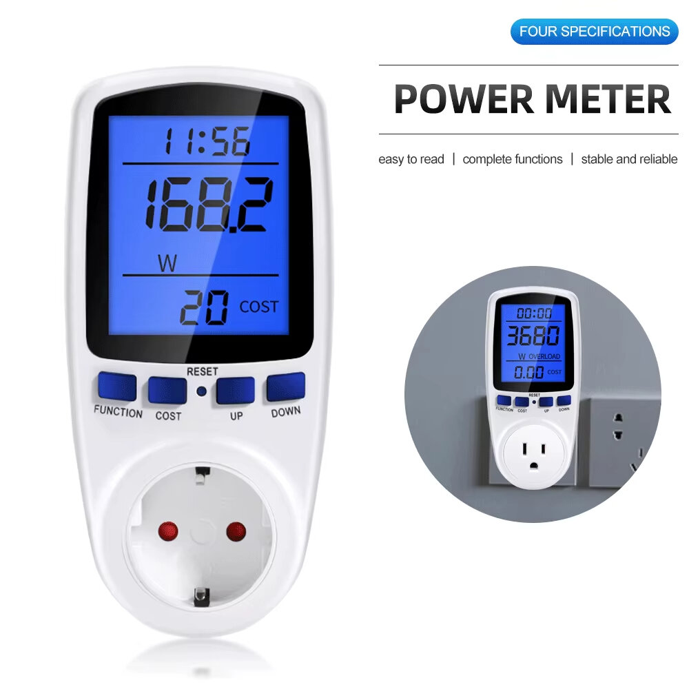 Elecbee DDS108L Digital LCD Wattmeter 220V 110V AC Power Meter Backlight Electricy Consumption Energy Meter EU Plug Power Kilowatt Wattage Meter