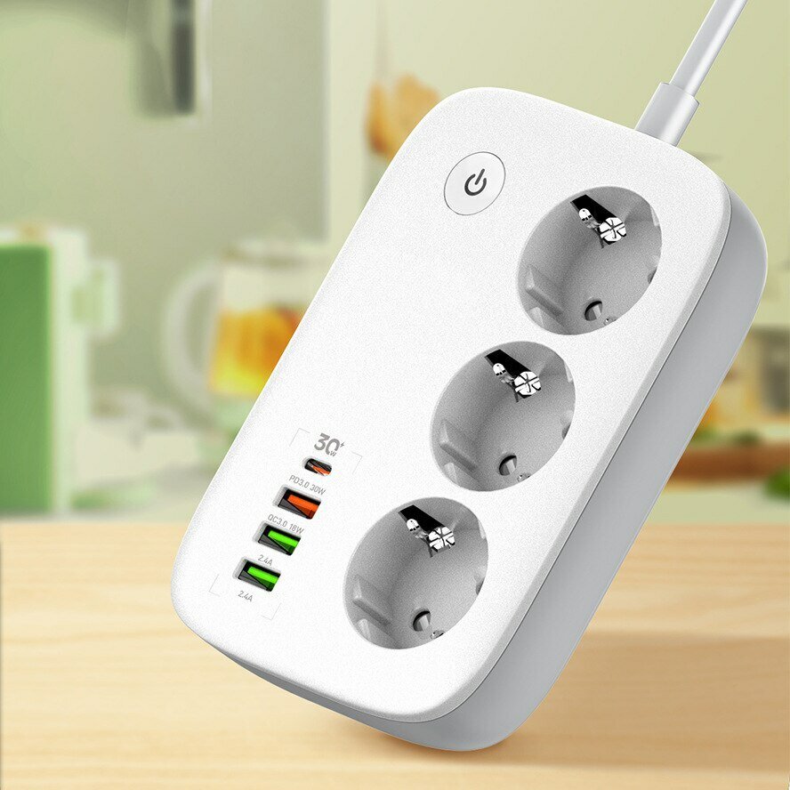 Elecbee LDNIO Smart WiFi Power Strip Extension Cable Timing Adapter with 3 EU Plug 4 USB Port for Phone Tablet Computer