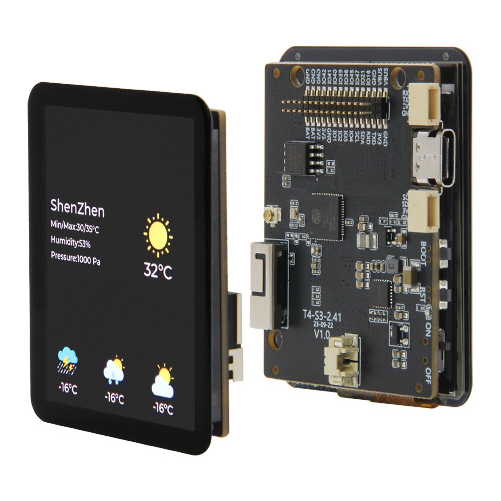 Elecbee T4-S3 ESP32-S3 2.41-inch AMOLED Touch Display Development Board RGB Screen Dual-Core LX7 Microprocessor WIFI bluetooth Module Board