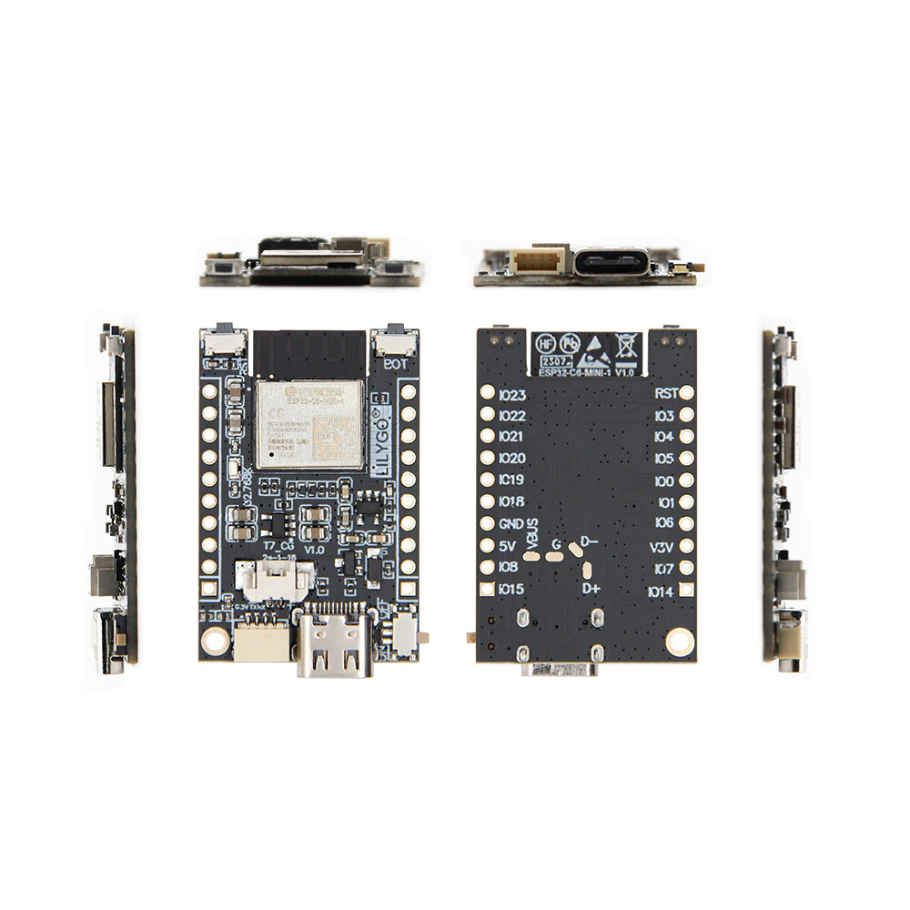 Elecbee T7-C6 ESP32-C6-MINI-1 Wi-Fi6 BLE5 Thread/Zig bee SoC Development Board With Charging Chip TP4065 Wireless Protocol Bluetooth 5 Onboard BOOT Reset Switch